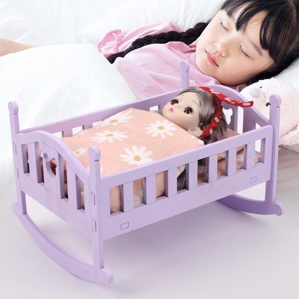 Lettino per bambole in legno giocattolo per bambini - design compatto e sicuro