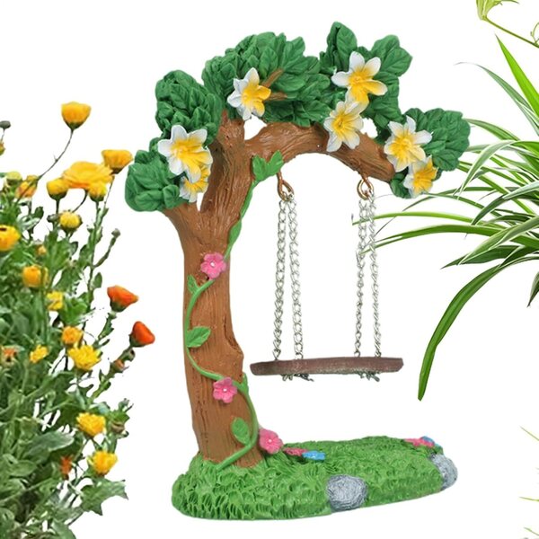 Altalena in miniatura da giardino fatato in resina 11,5x10,5 cm per decorazioni esterne