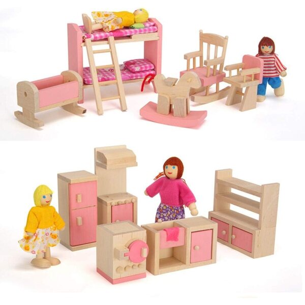 Holzhaus-Set mit 8 Figuren und Möbeln für Kinder – kreatives und lehrreiches Spiel