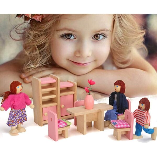 Holzhaus-Set mit 8 Figuren und Möbeln für Kinder – kreatives und lehrreiches Spiel