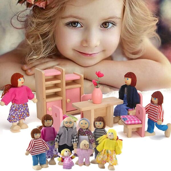 Holzhaus-Set mit 8 Figuren und Möbeln für Kinder – kreatives und lehrreiches Spiel
