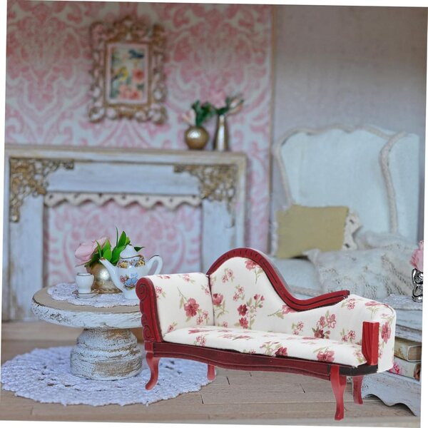 Sofà Vintage Miniatura con Motivo Floreale STOBAZA per casa delle bambole Scala 1:12