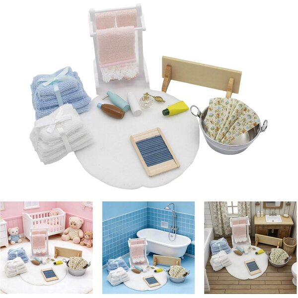 Realistisches und detailliertes Miniatur-Badezimmermöbel-Set für 1/12 Puppenhaus