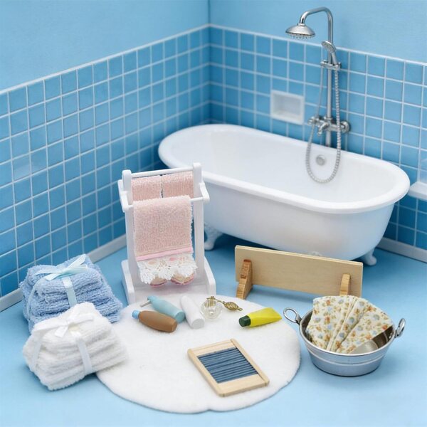 Realistisches und detailliertes Miniatur-Badezimmermöbel-Set für 1/12 Puppenhaus
