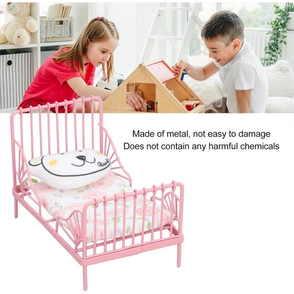 Letto in Metallo per Casa delle Bambole 1:12 con Materasso e Cuscino - Brrnoo