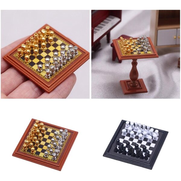 Mini Scacchiera Vintage in Metallo per Case delle Bambole e Decorazioni