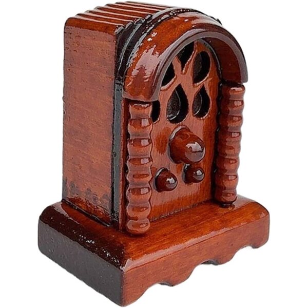 Antikes Miniradio aus Holz im Maßstab 1:12 für Puppenhaus und Sammlung