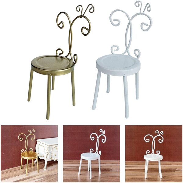 Miniatur sedia in metallo 1:12 per case delle bambole, design antico elegante