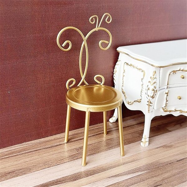 Miniatur sedia in metallo 1:12 per case delle bambole, design antico elegante