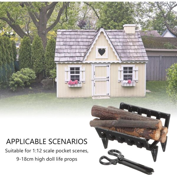1:12 Miniatur-Kamin-Set mit Holz, Holzhalter und Zange für Puppenhäuser