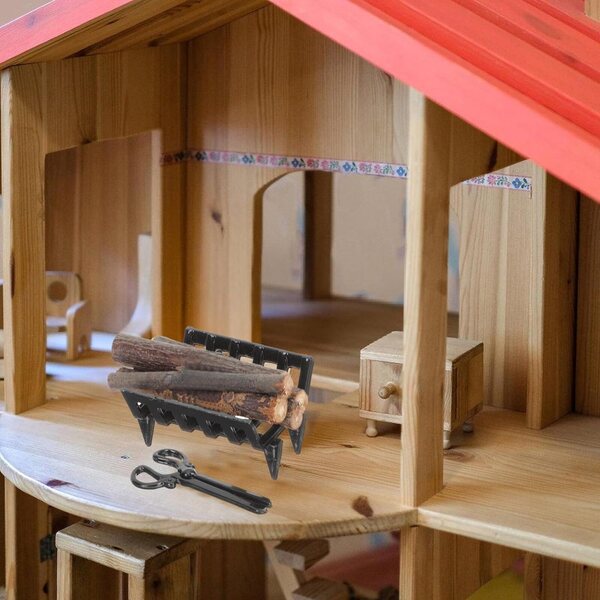 1:12 Miniatur-Kamin-Set mit Holz, Holzhalter und Zange für Puppenhäuser