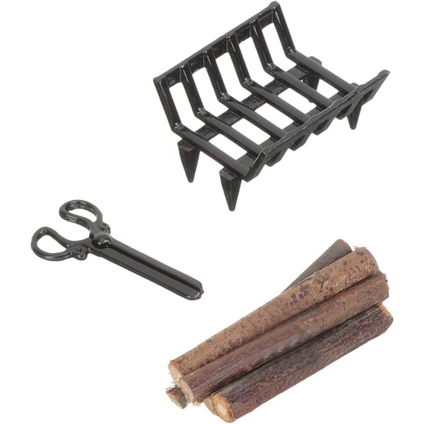 1:12 Miniatur-Kamin-Set mit Holz, Holzhalter und Zange für Puppenhäuser