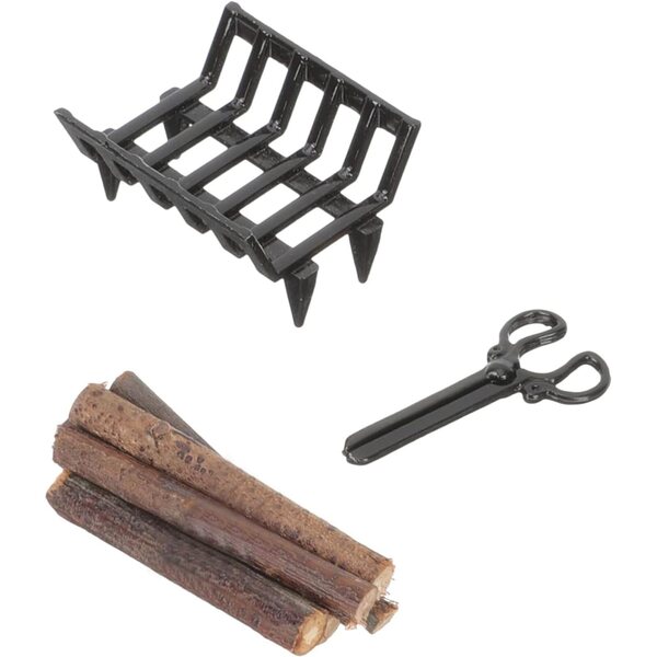 1:12 Miniatur-Kamin-Set mit Holz, Holzhalter und Zange für Puppenhäuser