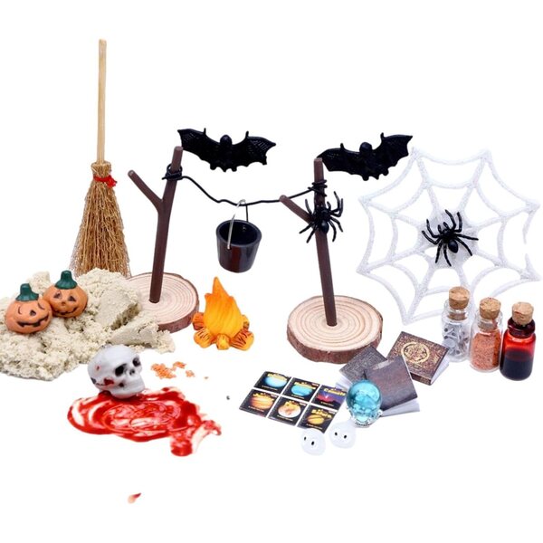 27-teiliges Halloween-Miniatur-Set für Puppenhäuser mit Kürbissen und Skeletten