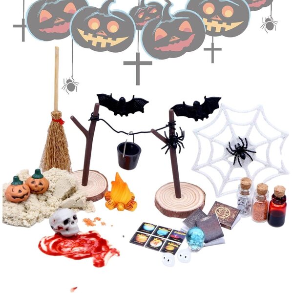 Set Miniature Halloween per Case delle Bambole 27 pezzi Decorazioni Horror ABS