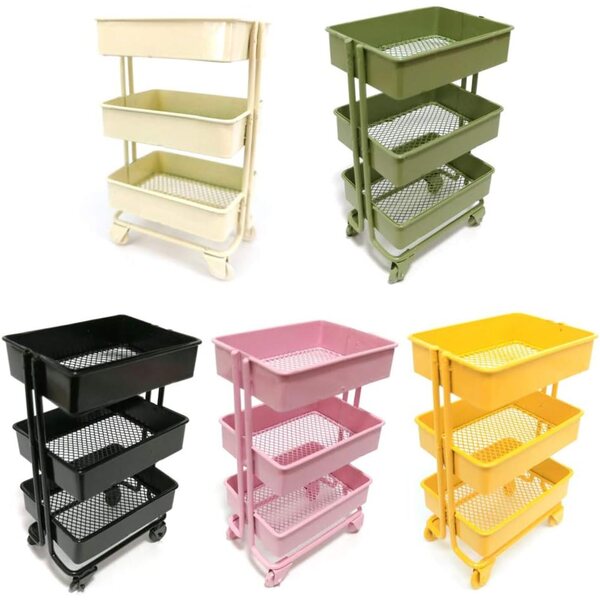 carrello Miniatur con Ruote, Mobiletto a 3 Ripiani per Cucina e Decorazione