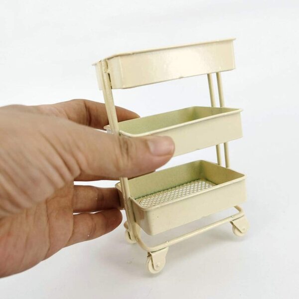 carrello Miniatur con Ruote, Mobiletto a 3 Ripiani per Cucina e Decorazione