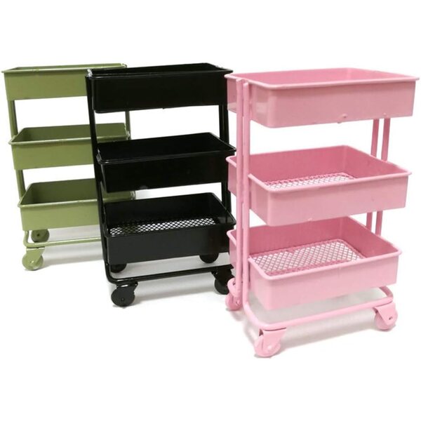 carrello Miniatur con Ruote, Mobiletto a 3 Ripiani per Cucina e Decorazione