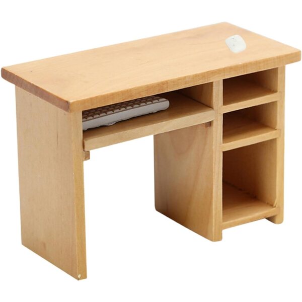 1:12 Vintage Mini-Computertisch aus Holz für Puppenhaus und Dekorationen