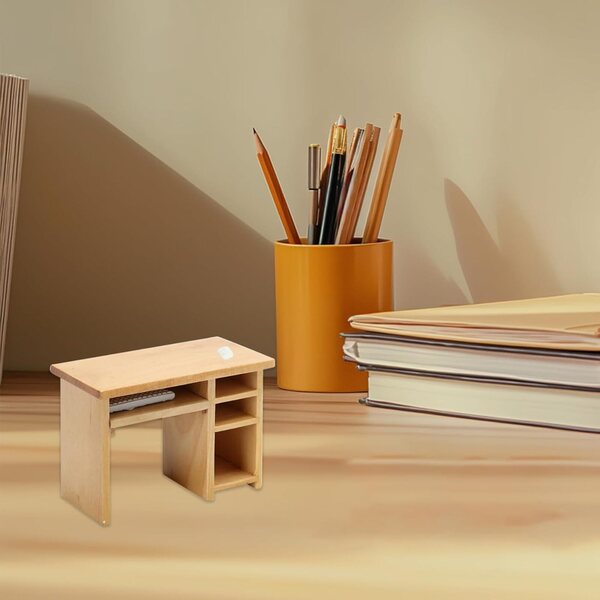 1:12 Vintage Mini-Computertisch aus Holz für Puppenhaus und Dekorationen