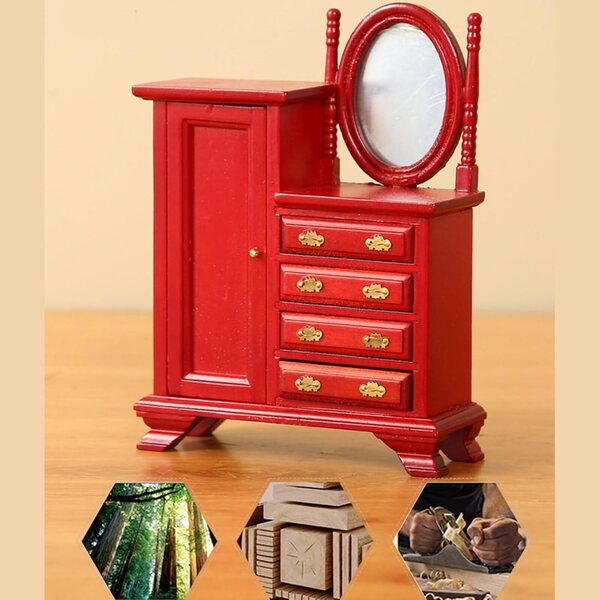 Puppenhaus 1:12 Schminktisch aus Holz mit funktionierenden Schubladen, Vintage-Dekoration