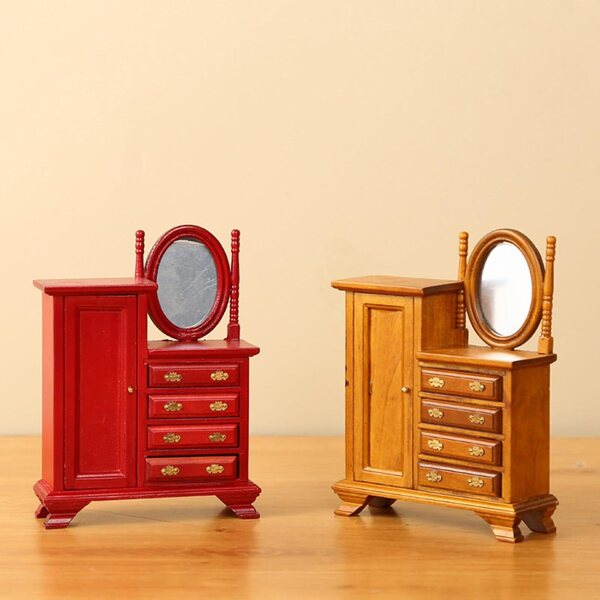 Puppenhaus 1:12 Schminktisch aus Holz mit funktionierenden Schubladen, Vintage-Dekoration