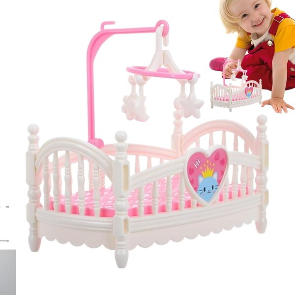 Letto per casa delle bambole rosa/bianco in ABS, lettino in miniatura per la decorazione e il gioco della cameretta dei bambini