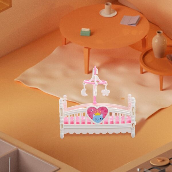Letto per casa delle bambole rosa/bianco in ABS, lettino in miniatura per la decorazione e il gioco della cameretta dei bambini