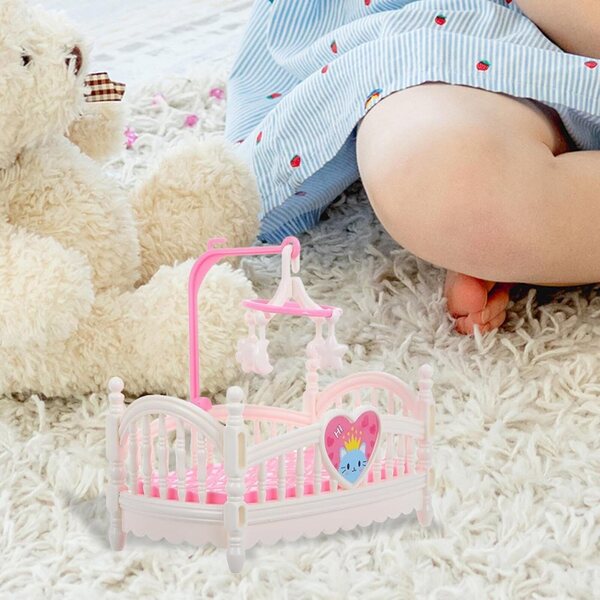 Letto per casa delle bambole rosa/bianco in ABS, lettino in miniatura per la decorazione e il gioco della cameretta dei bambini