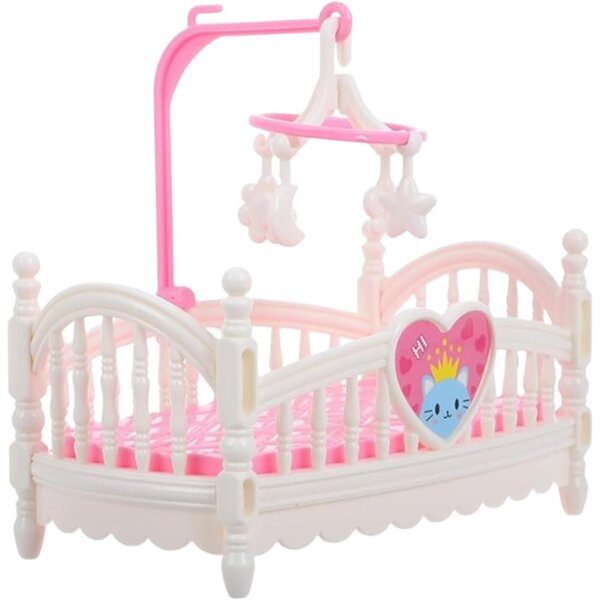 Letto per casa delle bambole rosa/bianco in ABS, lettino in miniatura per la decorazione e il gioco della cameretta dei bambini