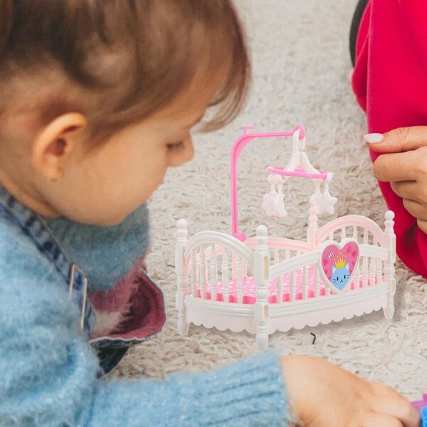 Letto per casa delle bambole rosa/bianco in ABS, lettino in miniatura per la decorazione e il gioco della cameretta dei bambini