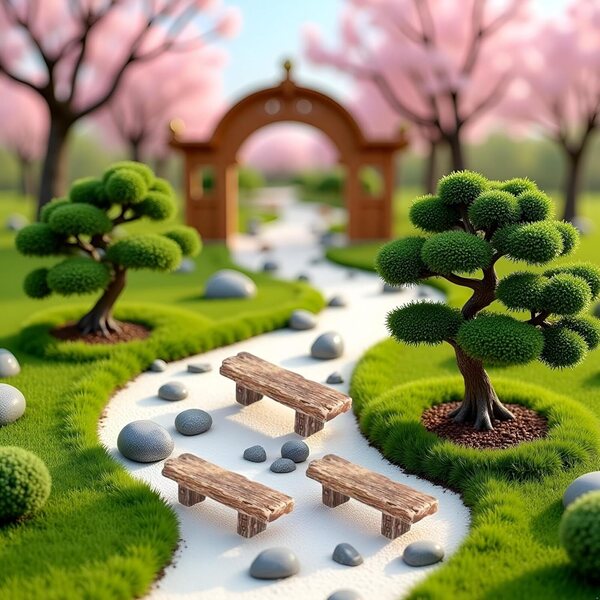 Set 3 Miniature panchine retrò per giardini fatati e decorazioni bonsai