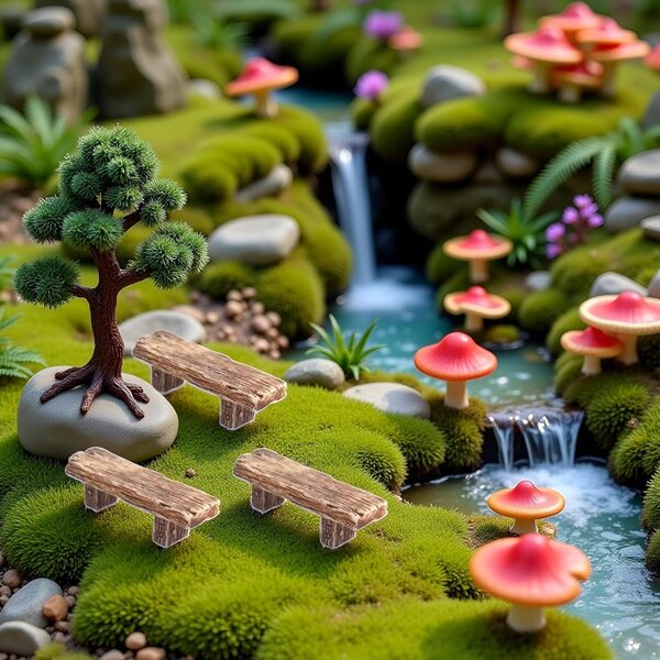 Set 3 Miniature panchine retrò per giardini fatati e decorazioni bonsai