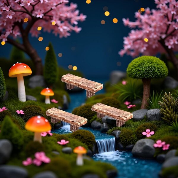 Set 3 Miniature panchine retrò per giardini fatati e decorazioni bonsai