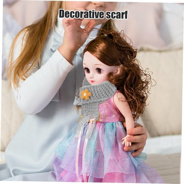 Set 5 Mini Sciarpe per Bambole in Lana Regolabili Grigie - Accessori Decorativi