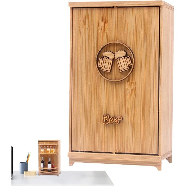 Weinschrank für Puppenhaus aus Holz mit Miniaturzubehör 12,5x7,5x4,5 cm