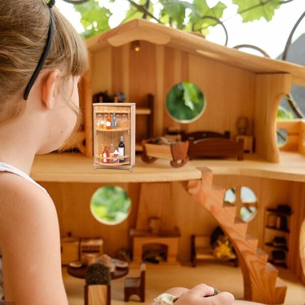 Weinschrank für Puppenhaus aus Holz mit Miniaturzubehör 12,5x7,5x4,5 cm
