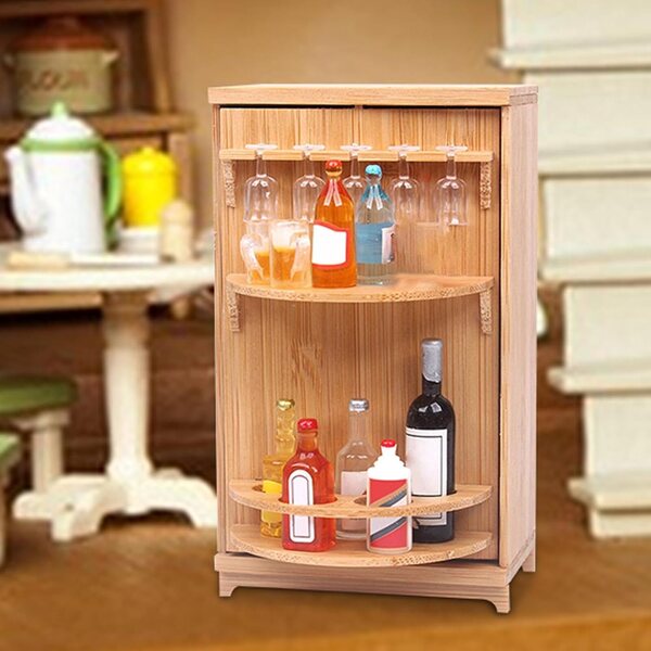 Weinschrank für Puppenhaus aus Holz mit Miniaturzubehör 12,5x7,5x4,5 cm