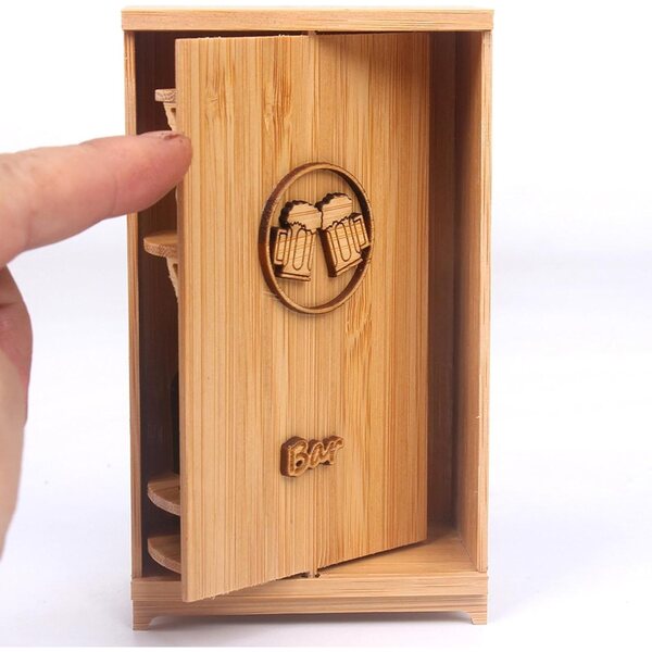 Weinschrank für Puppenhaus aus Holz mit Miniaturzubehör 12,5x7,5x4,5 cm