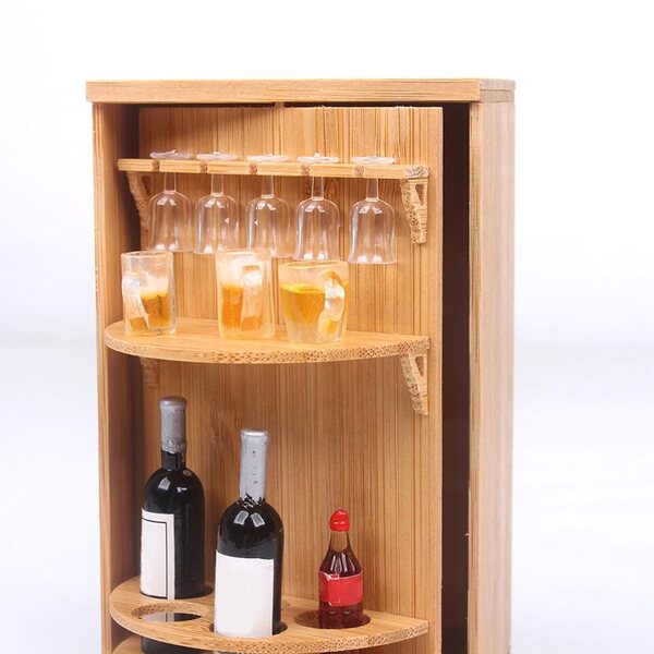 Weinschrank für Puppenhaus aus Holz mit Miniaturzubehör 12,5x7,5x4,5 cm