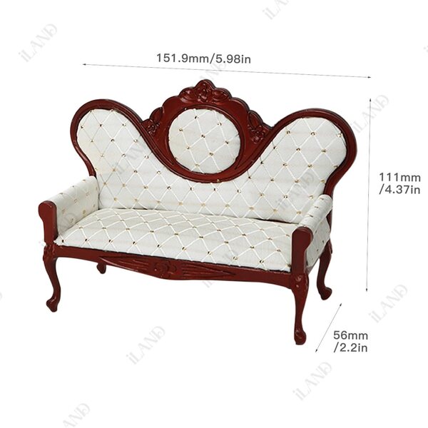 iLAND Set mobili miniatura vittoriano 1:12 vintage per soggiorno, 8 pezzi rosso e bianco