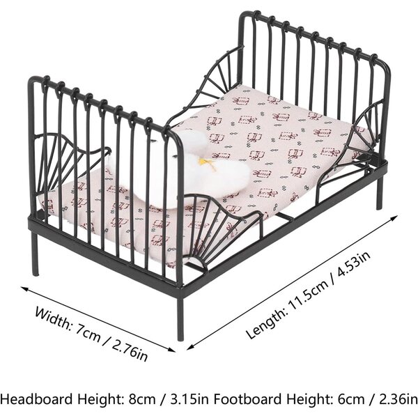 Pilipane Miniaturbett 1:12 in Metallo con Stoffa, Cuscino e Materasso Decorativo