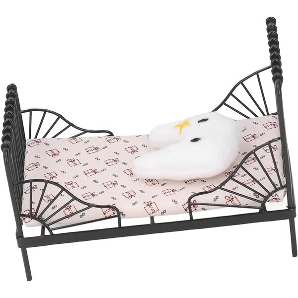 Pilipane Miniaturbett 1:12 in Metallo con Stoffa, Cuscino e Materasso Decorativo