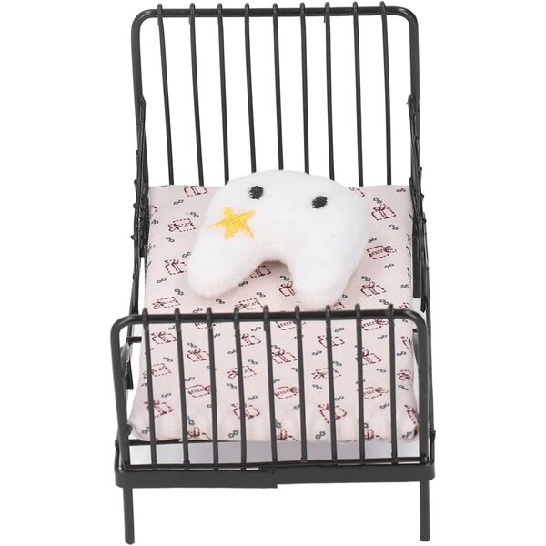 Pilipane Miniaturbett 1:12 in Metallo con Stoffa, Cuscino e Materasso Decorativo
