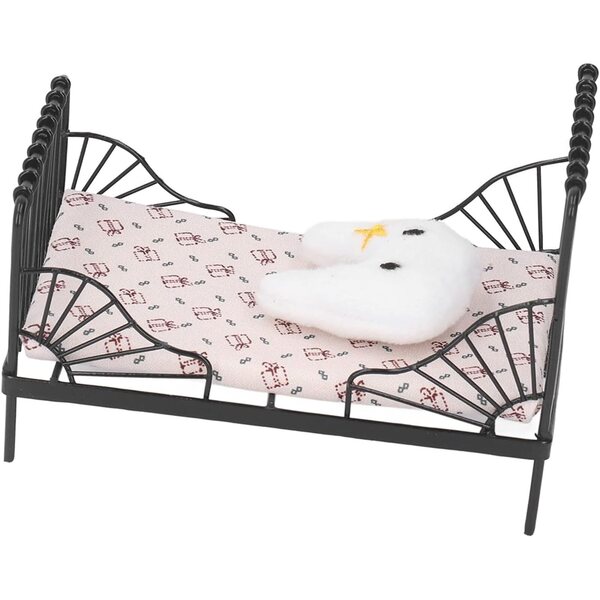 Pilipane Miniaturbett 1:12 in Metallo con Stoffa, Cuscino e Materasso Decorativo