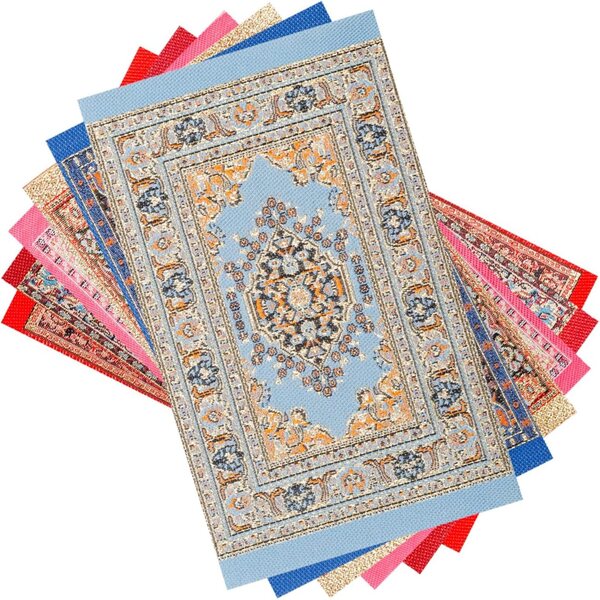 Set 6 Miniature Tappeti Vintage con Motivi Floreali per Casa Miniatura 15,7x9,9 cm