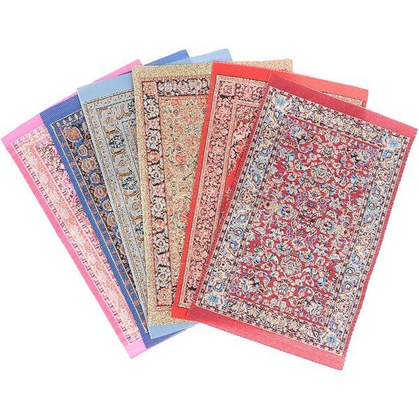 Set 6 Miniature Tappeti Vintage con Motivi Floreali per Casa Miniatura 15,7x9,9 cm