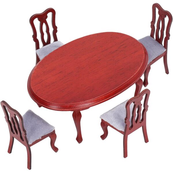 Set di Sedie e Tavolo in Legno di Betulla per Casa delle Bambole 1:12 - 5 Pezzi