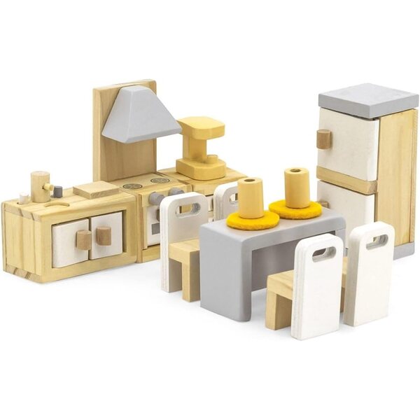 Holzmöbelset für Puppenhaus mit Küche und Esszimmer