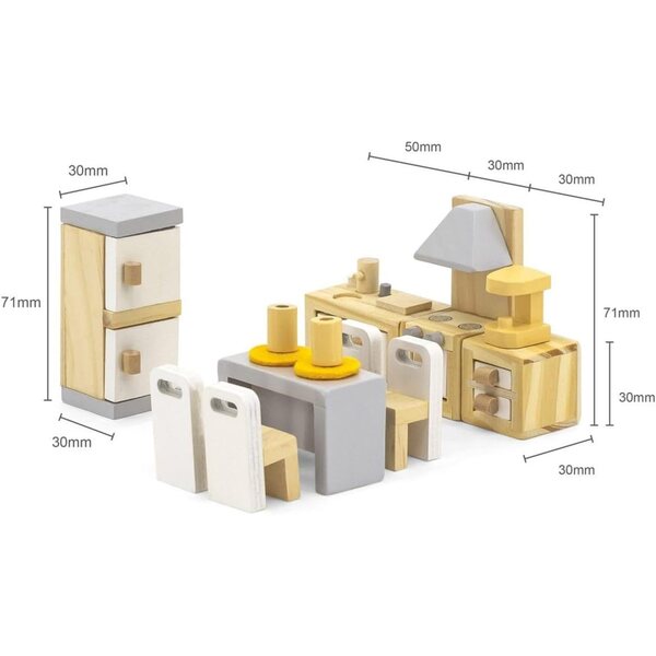 Holzmöbelset für Puppenhaus mit Küche und Esszimmer